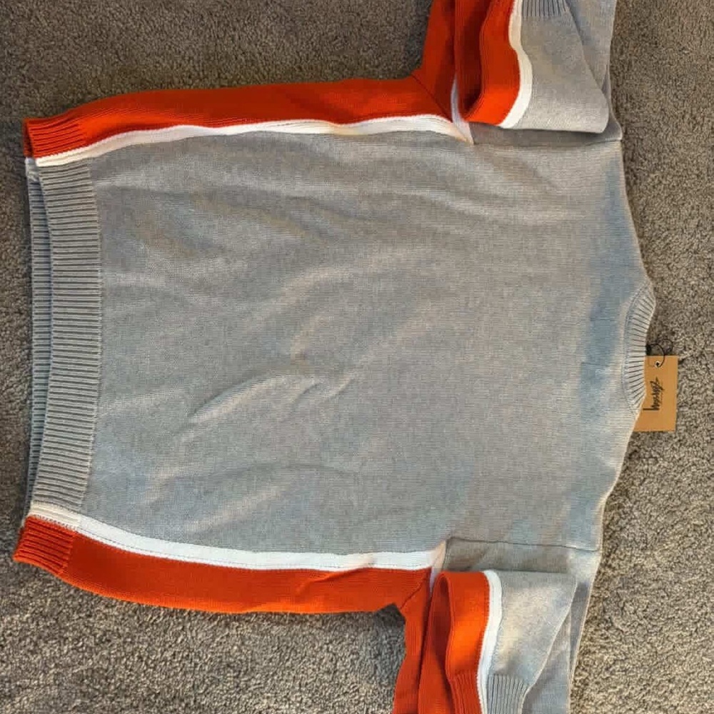 Stussy Gray Sweater with Orange & White Trim - Picture 2 of 4